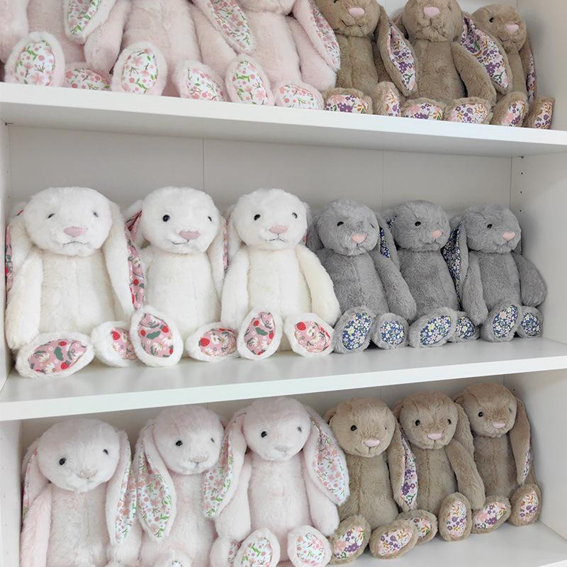Cute flower-eared rabbit doll lop-eared rabbit plush toy girl sleeping pillow doll birthday gift bianco