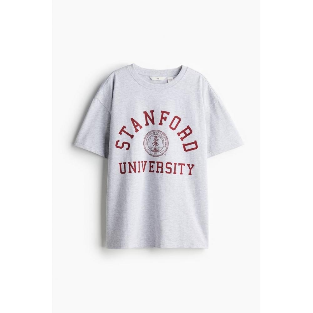 

Футболка HM Oversized с принтом Светло-серая Марл Стэнфордский университет