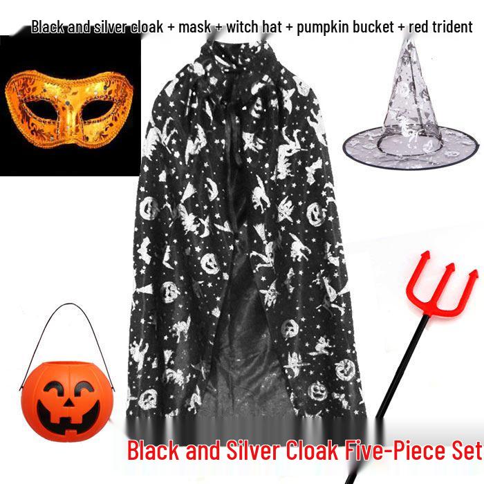 Pumpkin Cape Magician Costume Set for Adults & Kids - Witch, Wizard, or Performance Cloak for Halloween & Christmas
