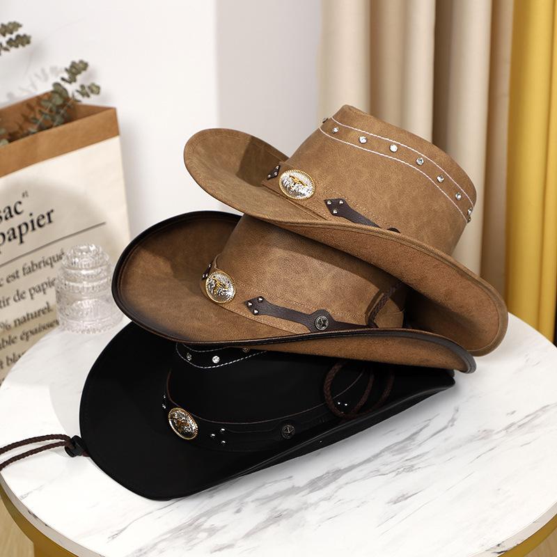 Leather American Western Cowboy Hat Sun Hat Outdoor Prairie Riding Hat Beach