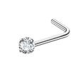 1-piece Silver 3mm Round Nose Stud, Stainless Steel Titanium Steel L-shaped Piercing Ornament, White Accent Nose Ring.