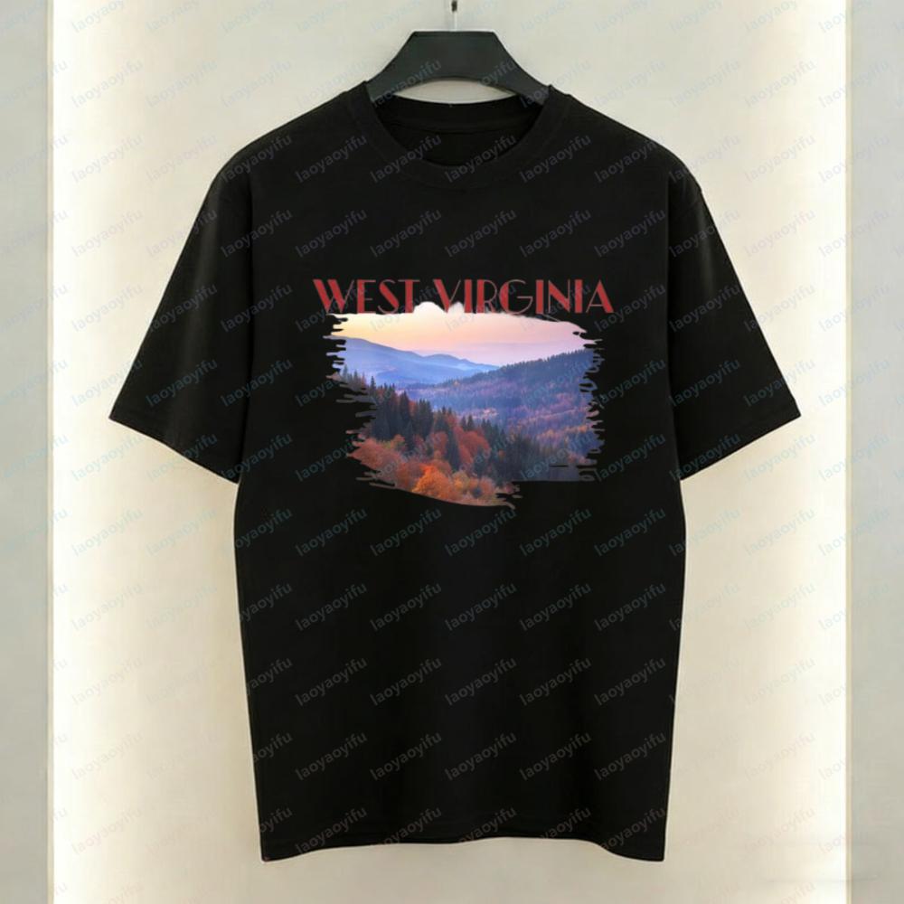 West Virginia Nature Unisex Cotton Tee Appalachian Mountain View Graphic TShirt for Unisex Summer Soft Breathable Casual Attire