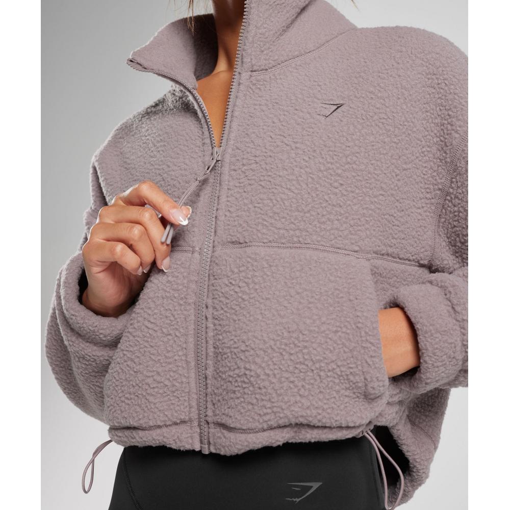 Gymshark Chaqueta midi de forro polar Elevate, color malva lavado, B5a7t Pbrk