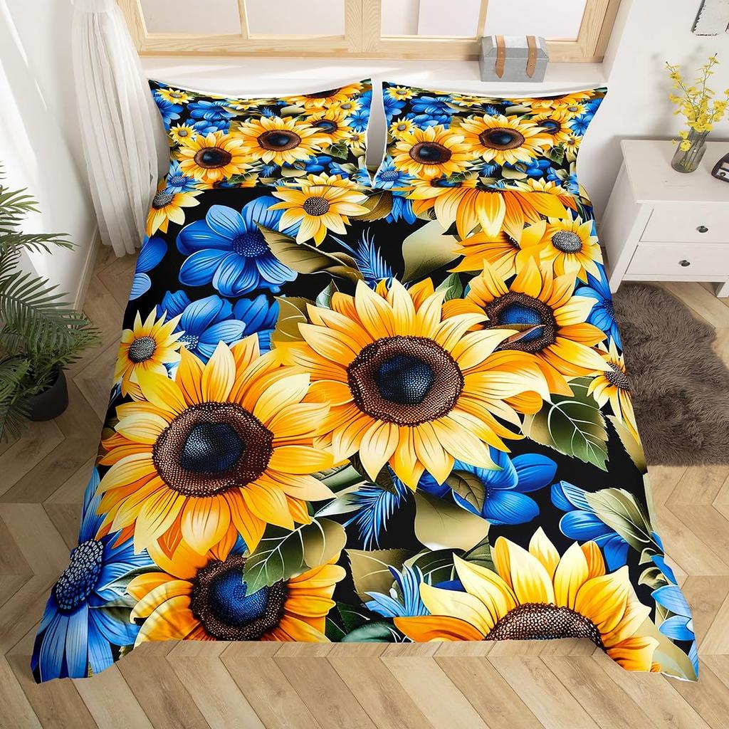 Sunflower Duvet Cover Twin Queen Yellow Flowers Bedding Set Botanical Floral Quilt Cover Garden Bloom Bedding with 2 Pillowcase