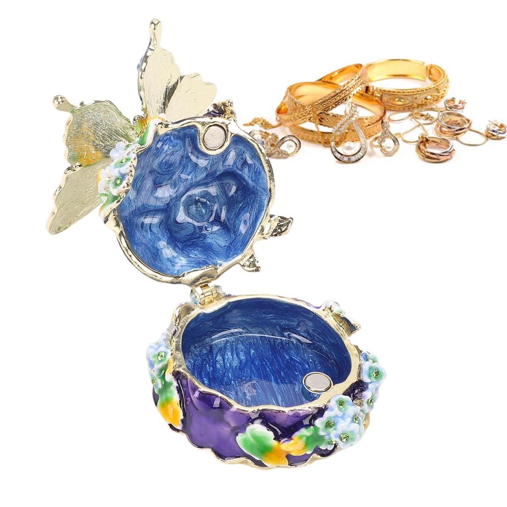 Enamel Jewelry Box Flower Design Elegant Exquisite Zinc Alloy Trinket   for Home