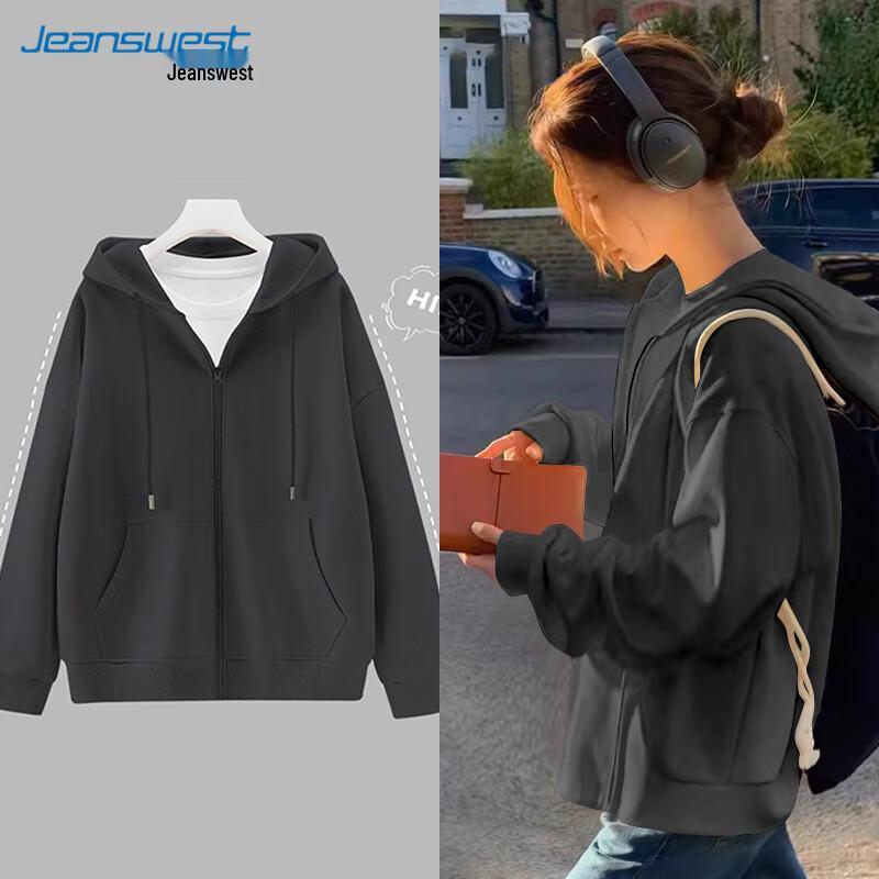 JEANSWEST Women's Oversize Hooded Zip-Up Sweatshirt Jacket