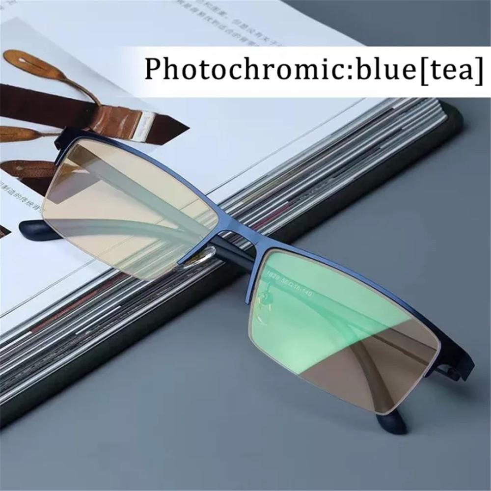 Men's Photochromic Myopia Glasses Half Frame Titanium Alloy Anti Blue Light Computer Business Eyewear