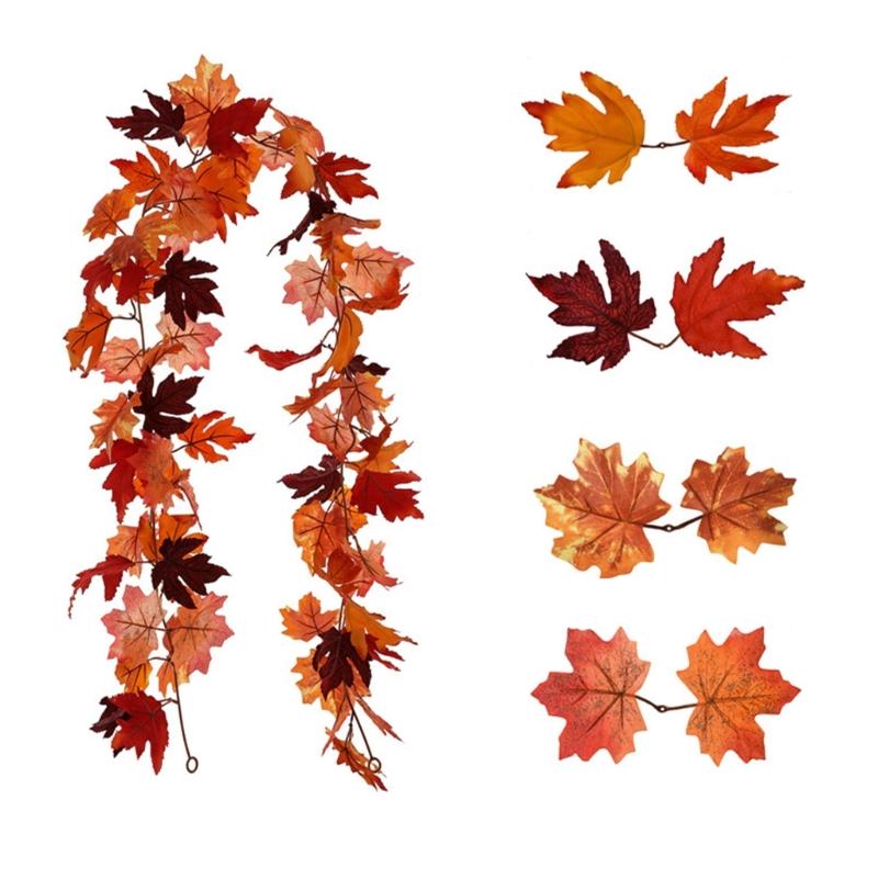 2Pcs Artificial Leaves Vine Hanging Plant for Thanksgiving Decoration, Artificial Vine Autumn Festival Decoration