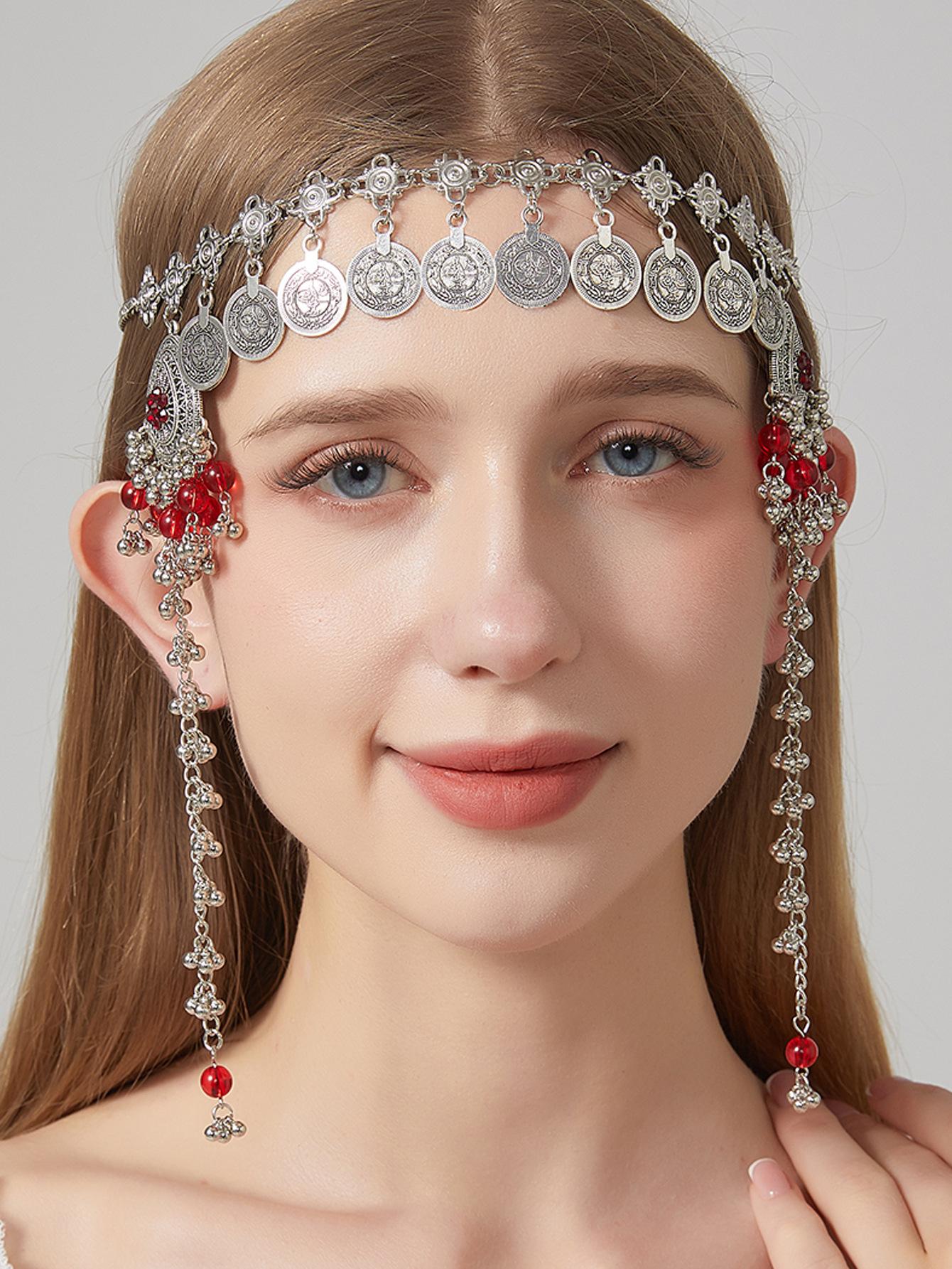 

Retro Tassel Coin Forehead Headband Boho Hair Accessory for Women Unique Personality червоний