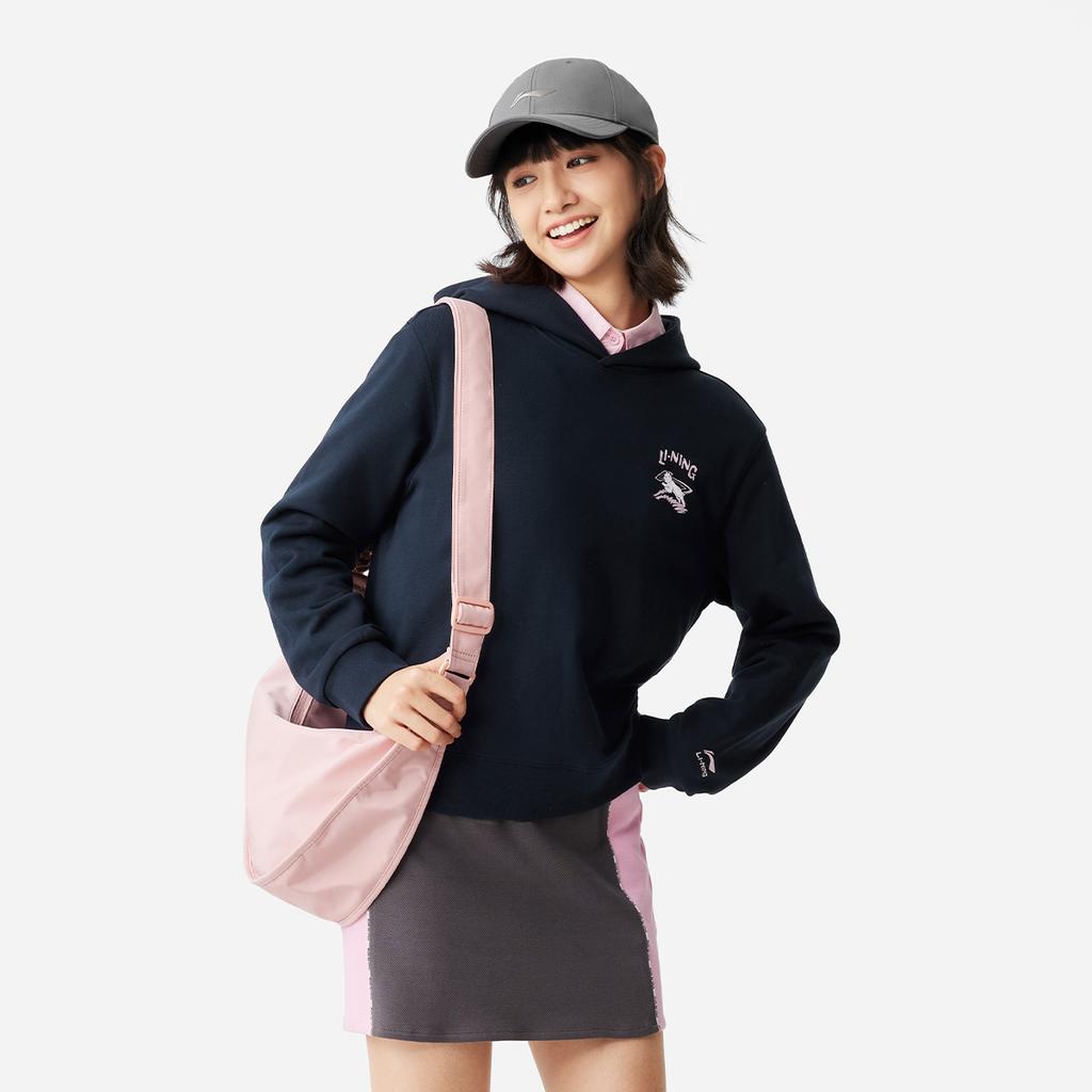 Li Ning Seria Lifestyle Sportowy List Swobodna Wygodna Bluza z Kapturem Bluzy Damskie Kosmiczny Błękitny AWDV808-4