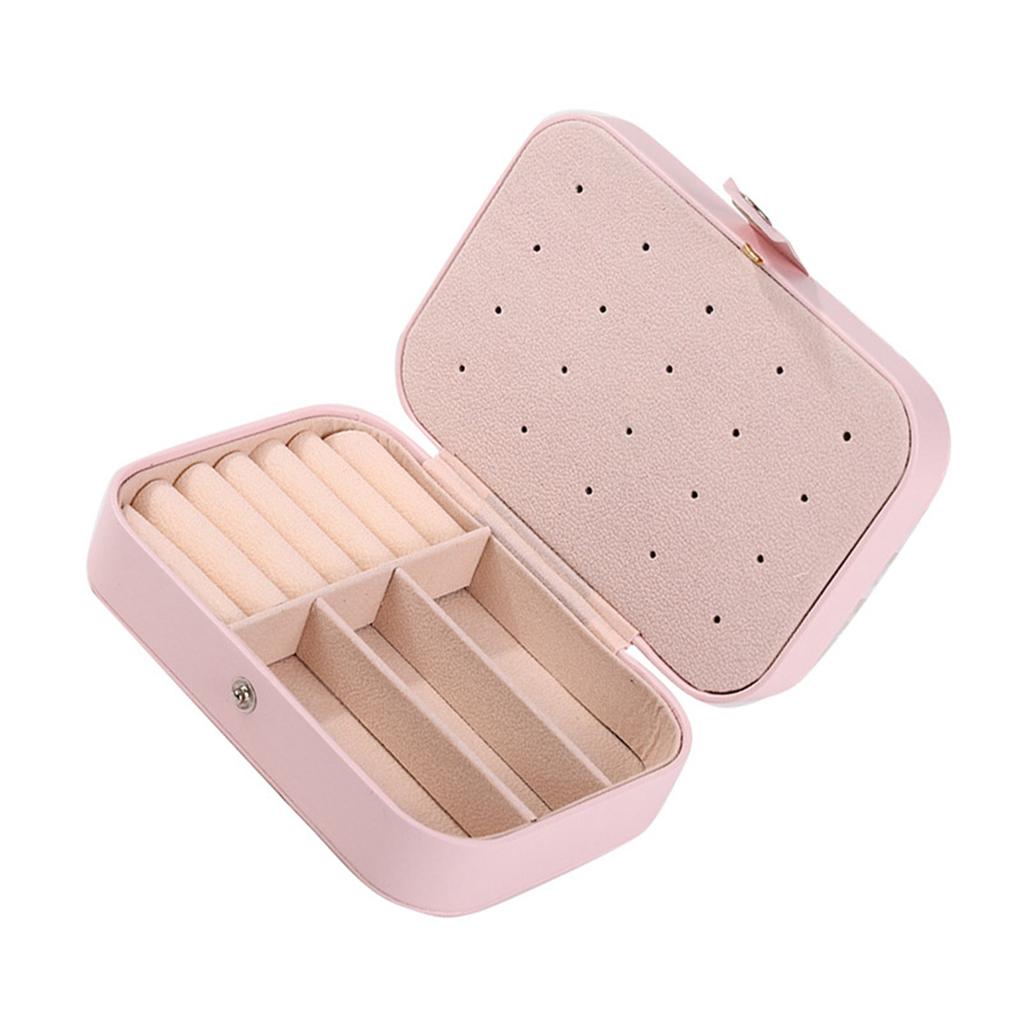 Earring Jewelry Box Waterproof PU Leather Large Capacity Simple Compact Earrings Jewelry Desktop Organizer Pink