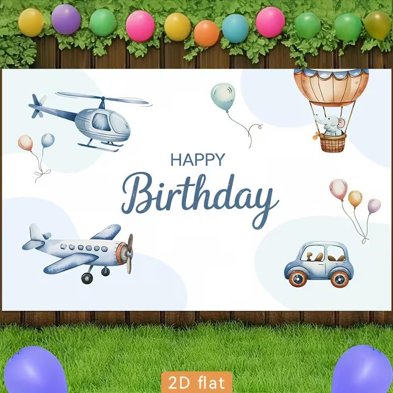 2D Boys Adventure Happy Birthday Backdrop Airplane Photography Background