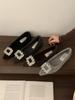 2025 Autumn and Winter New Rhinestone Square Buckle Flat-soled Single Shoes Celebrity Temperament Fashionable Shallow Mouth Velvet Warm Cotton Shoe