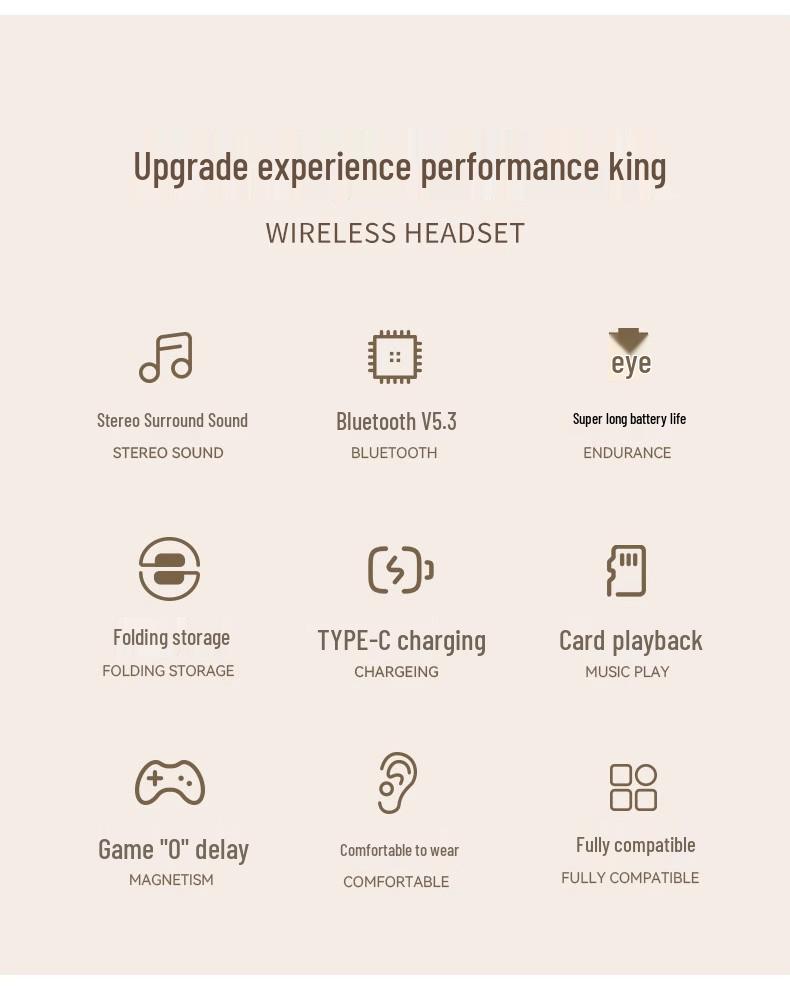 Universal Wireless Bluetooth Gaming Headset P2961 - Over-ear with Deep Bass for Music and E-sports