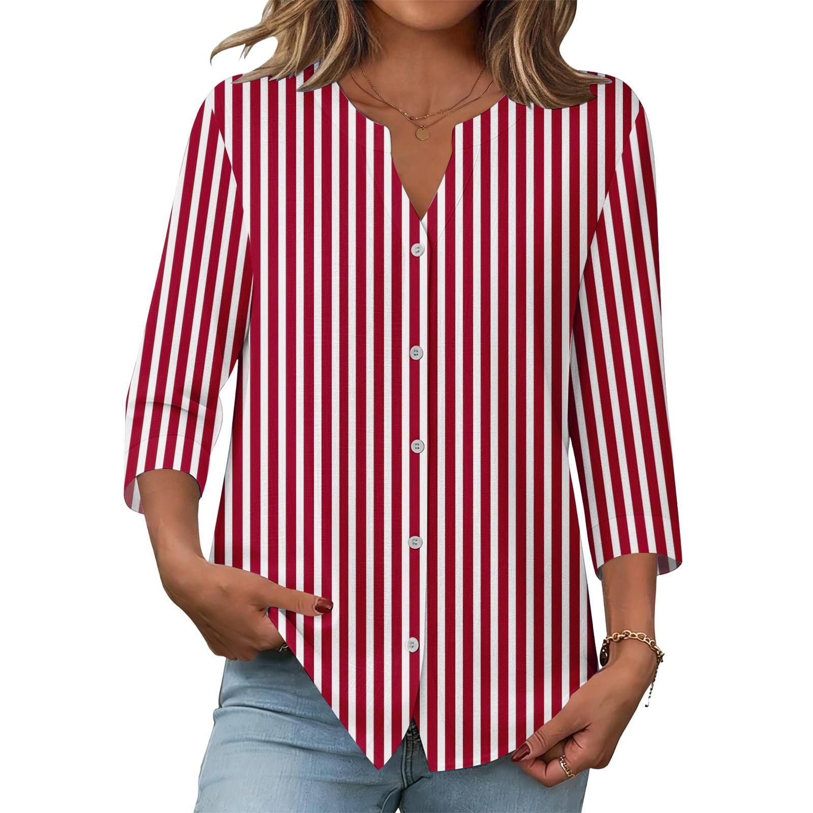 Women s stylish casual striped checkered printed blouse S