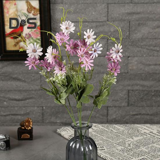 2 Pcs Simulated Flowers Bunch Artificial Daisies with Flexible Stem Weatherproof Fake Flowers for Vase Garden Home Decor Spring Summer Decoration