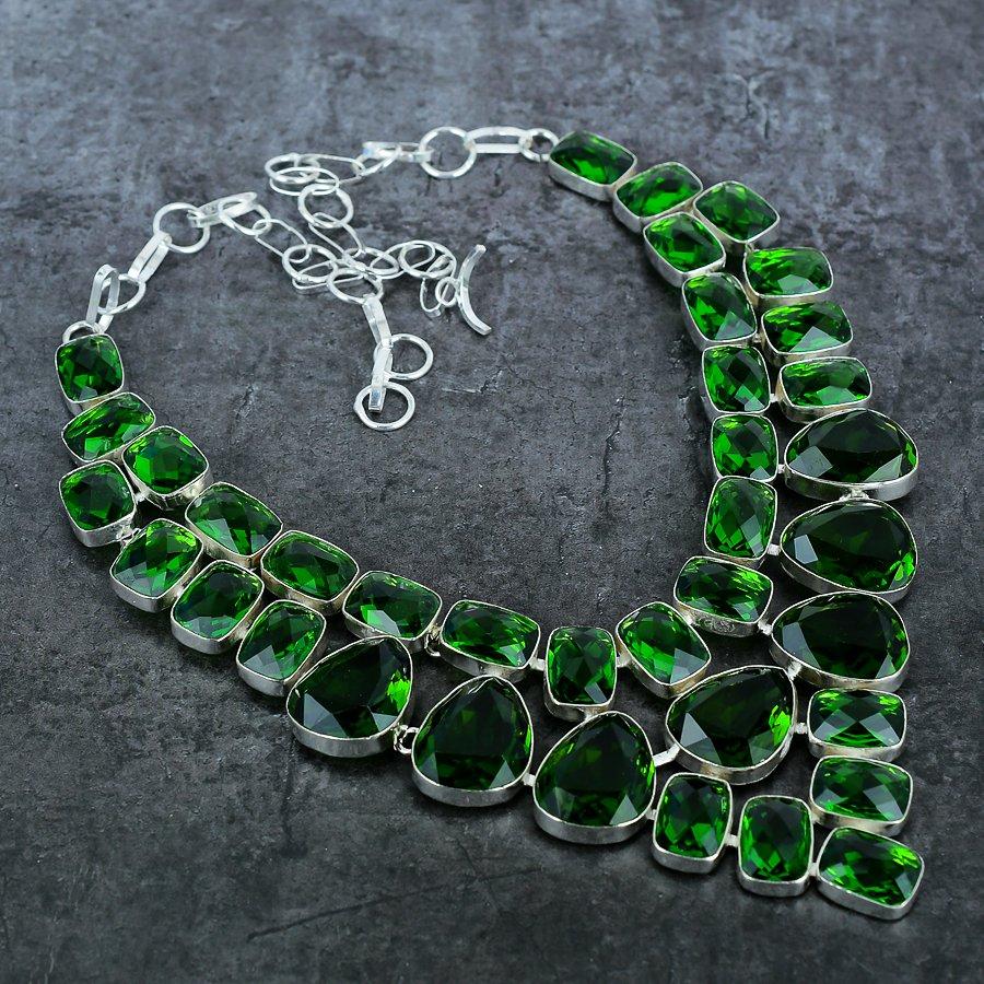 Peridot Ručně vyráběný Šperk Náhrdelník ze Sterlingového Stříbra 925 18" z7k67