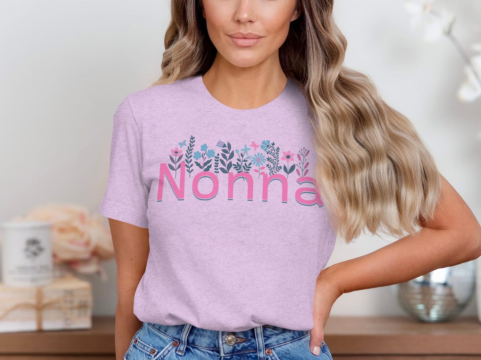 Floral Nonna T-Shirt, Italian Grandma Butterfly Botanical Garden Tee XL