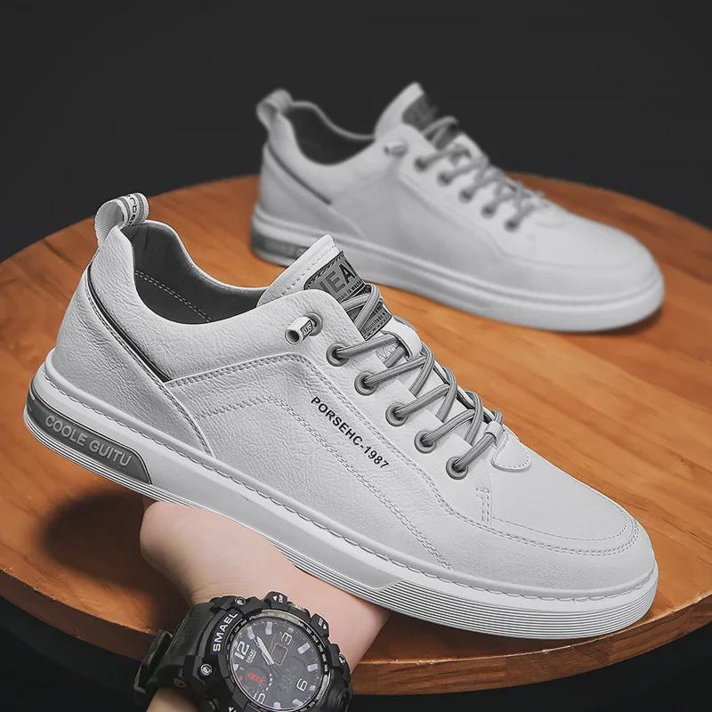 2025 Summer Men's Casual Leather Sneakers - Trendy, Non-Slip, Low-Top Sports Shoes