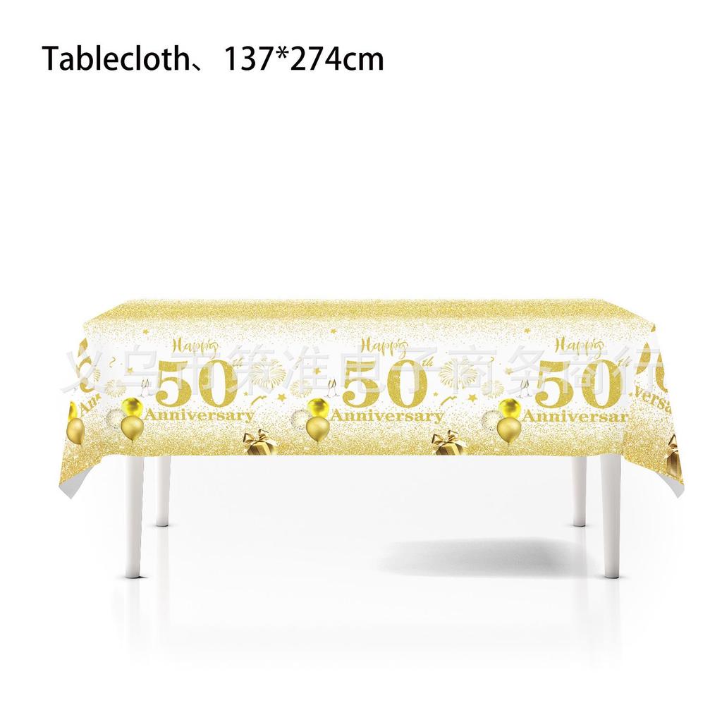 50th Birthday Party Disposable Tableware Set: Plates, Cups, Napkins, Tablecloth, Cutlery Supplies.