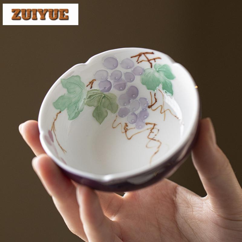120ml Hand-painted Flower Teacup Elegant Tea Bowl Water Jug Tea-tasting Meditation Cup Chazhan Master Cups Tea Items Collection