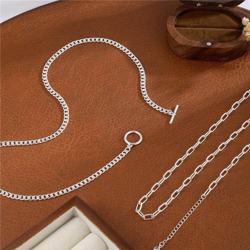 Silbernes doppellagiges Sicherheitsnadel-Kettenhalsband mit kubanischer OT-Schließe 42+46+5cm Gliederkette für Geschenk Hauptmaterial Messing S0870