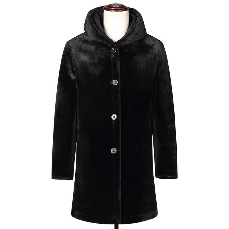 Mink Coat Men's New Mink Hair Warm Whole Mink Long Slim Fit with Hat Fur Casual Fur Jacket