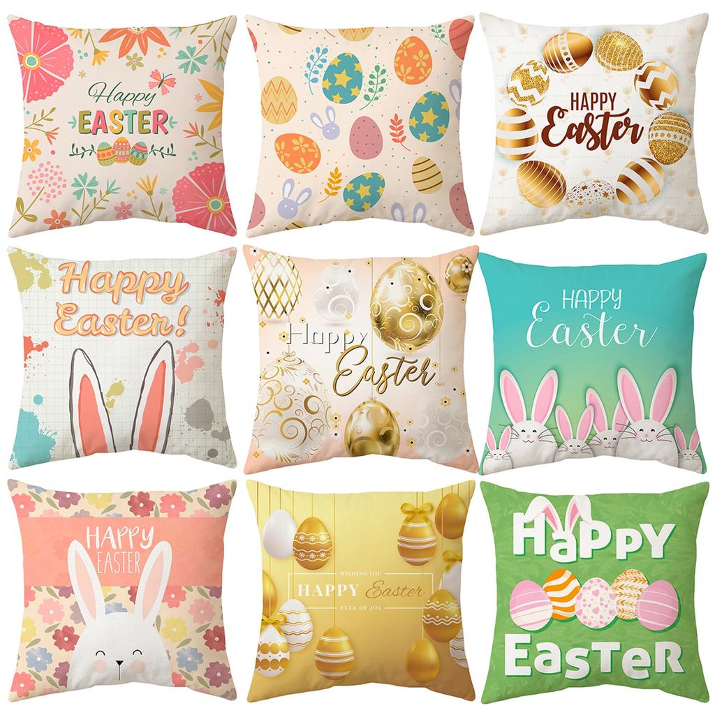 Easter Bunny Pillowcase Happy Easter Decoration For Home Easter Rabbit Eggs Cushion Cover Decorative Pillow Case Easter Gift