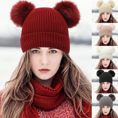 Women Winter Pompom  Hat With Warm Fleece Lined Thick Slouchy Snow Knit  Ski Cap
