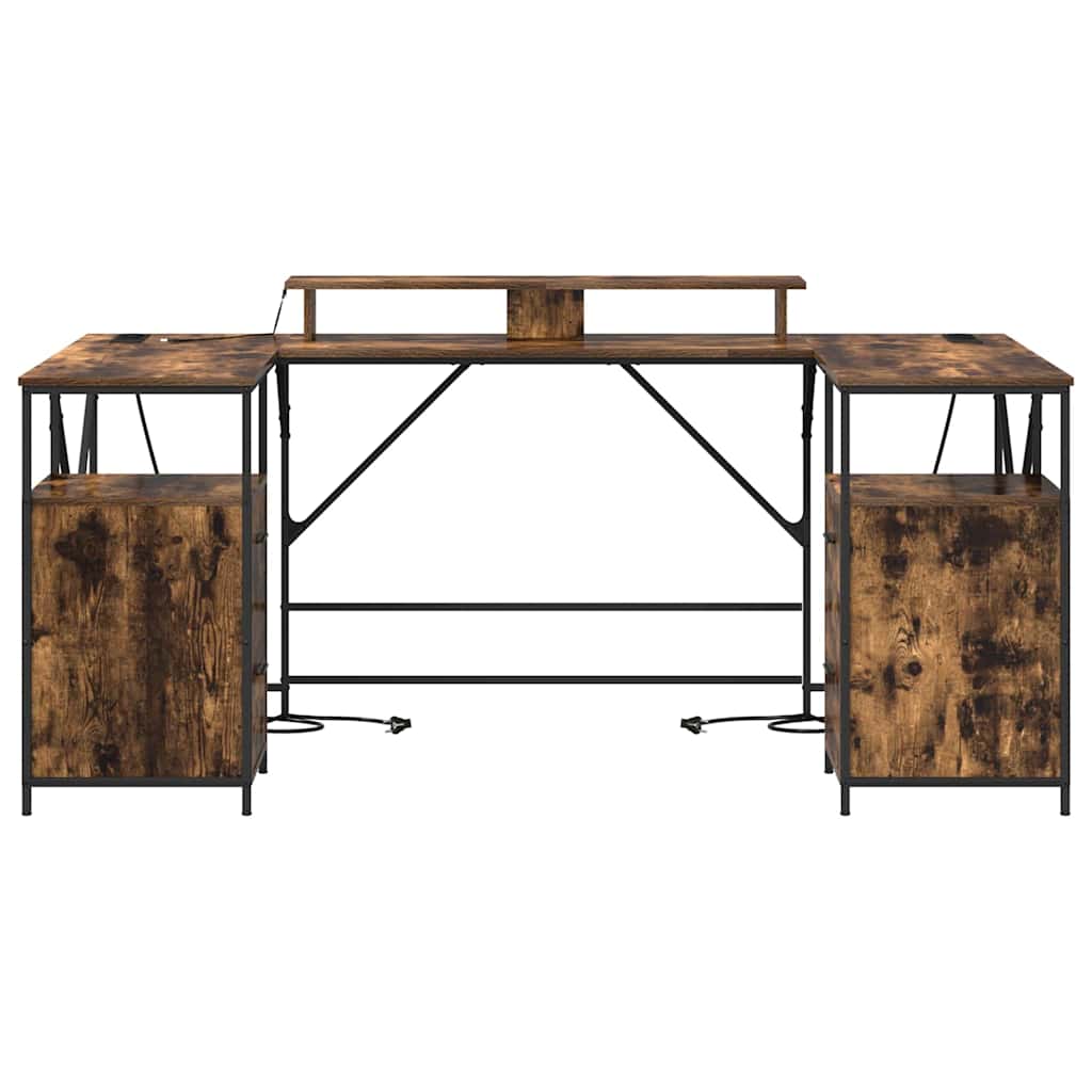 Desk with Shelf Smoked Oak 182 x 101 x 87.5 cm