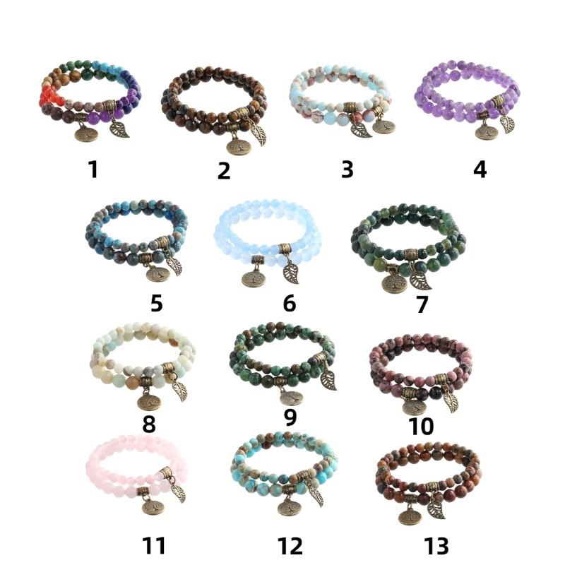 Tree Charm Bracelet Set Agates Bead  Stone Bracelets for Women Man Leaf Pendant Bangles Jewelry Gift