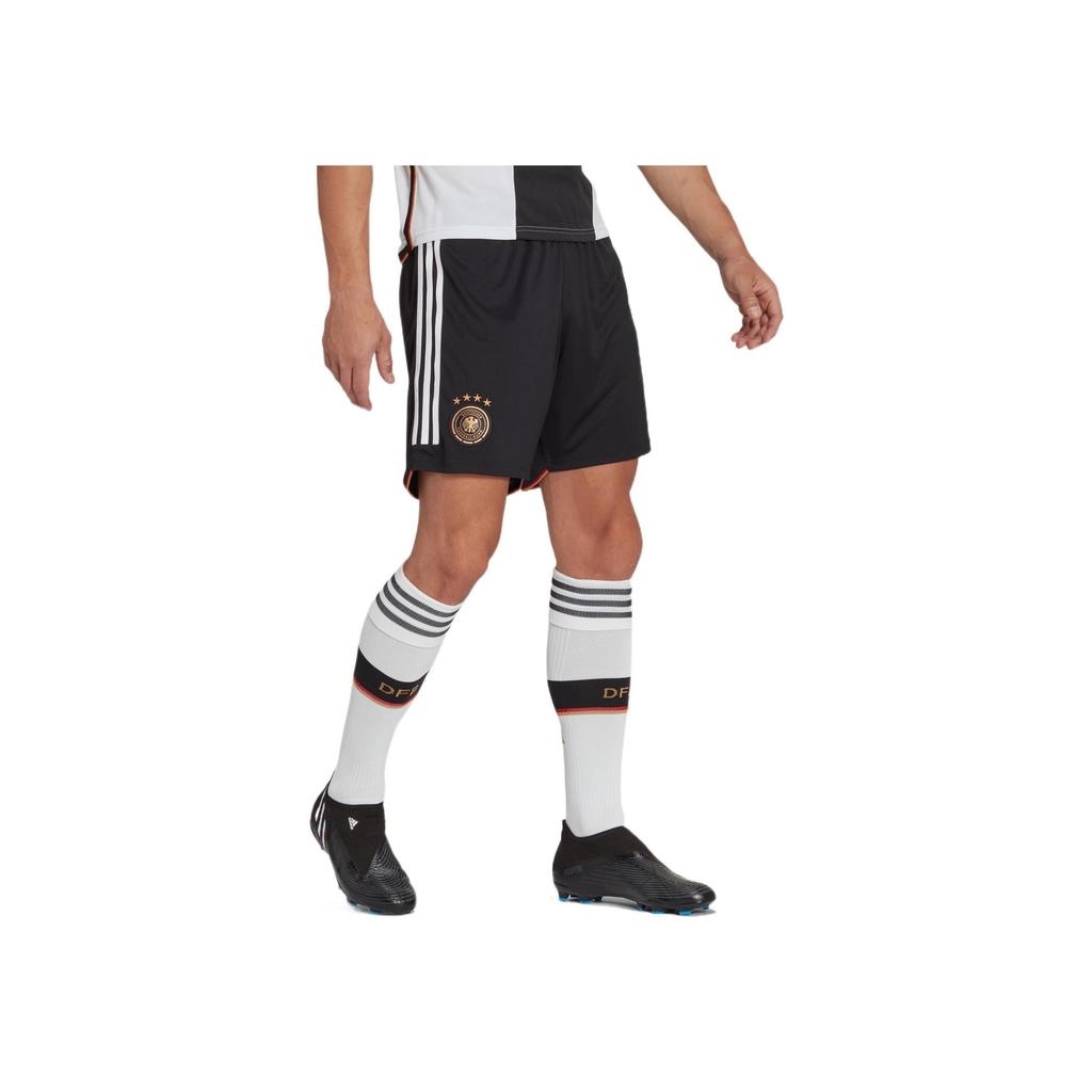 Adidas FW22 Logo Print Three-Stripe Elastic Waist Soccer Shorts Germany Home Kit Men Bottoms Black HJ9605