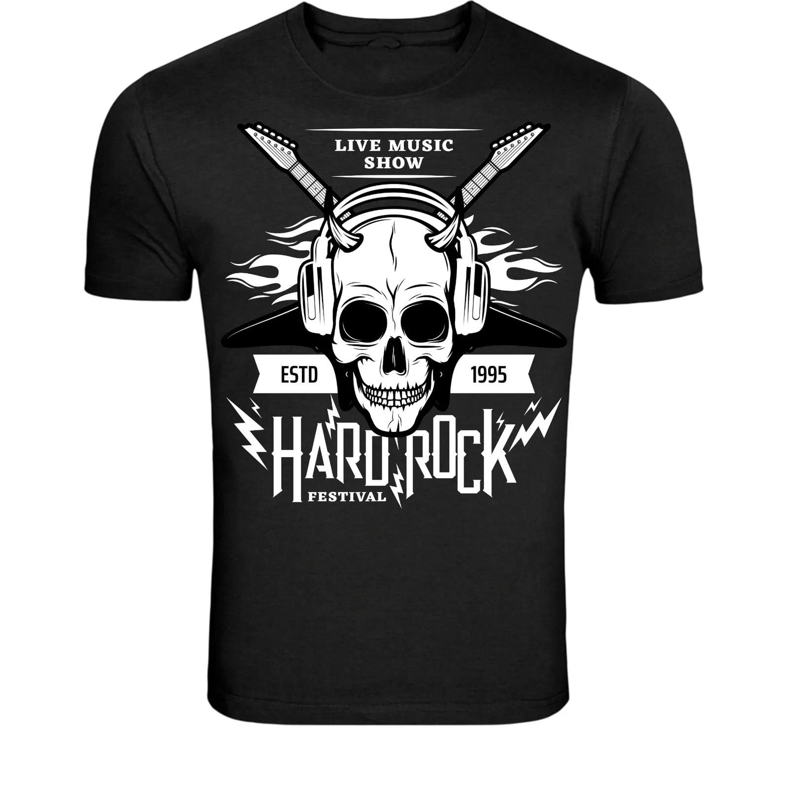 Футболка с принтом черепа Hard Rock Festival - Графика с изображением живой музыки XL