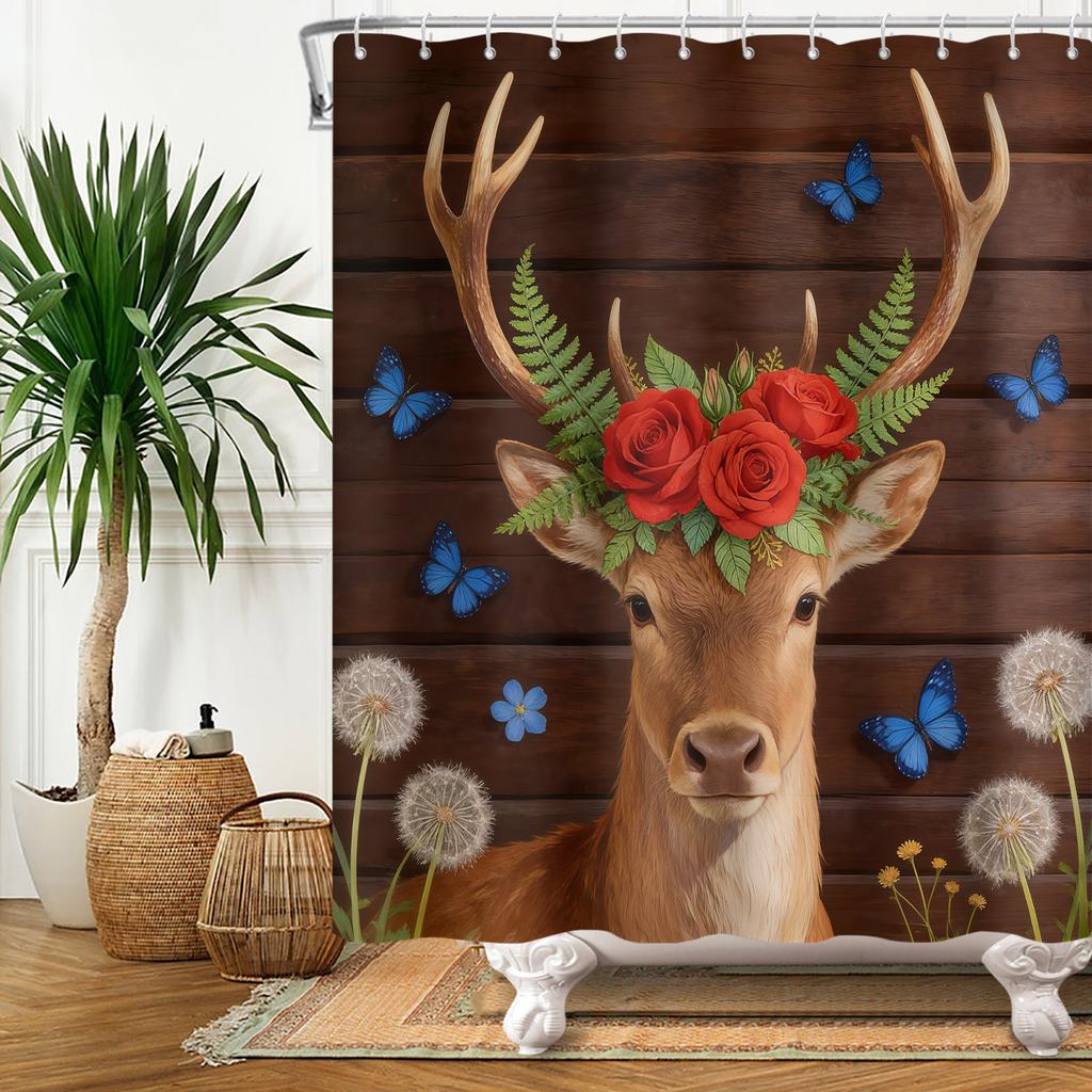 Cute Animal Theme Waterproof Shower Curtain Adorable Animals Bathroom Decor with Hooks For Bathtub Bathroom Screens Home Decor