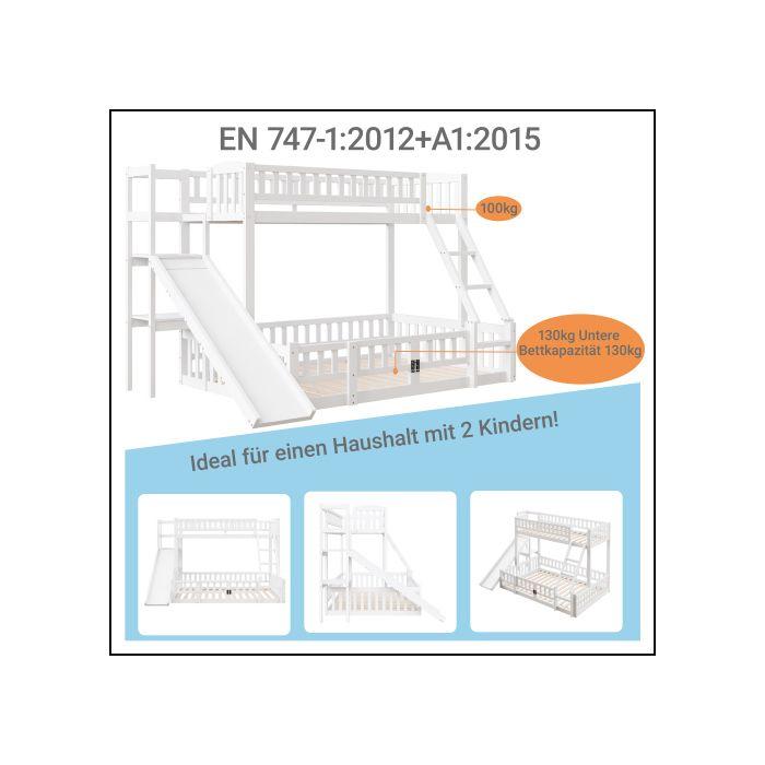 Lits Superposés - MUVOE - 90 X 200 Cm Et 140 X 200 Cm - Pin - Toboggan - Blanc