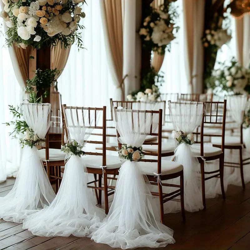 24Pcs 70x200cm Wedding Chair Decor Semi Sheer Tulle,for Wedding,Party,Churches,for Aisle Accents and Chair Adornments,Gift Decor
