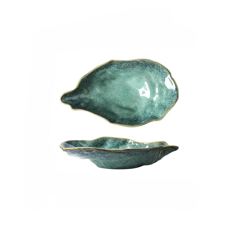 

Креативная керамическая западная тарелка в виде раковины устрицы, японская ретро-печная посуда, ресторанная тарелка для суши и сашими, кухонная миска для фруктового салата