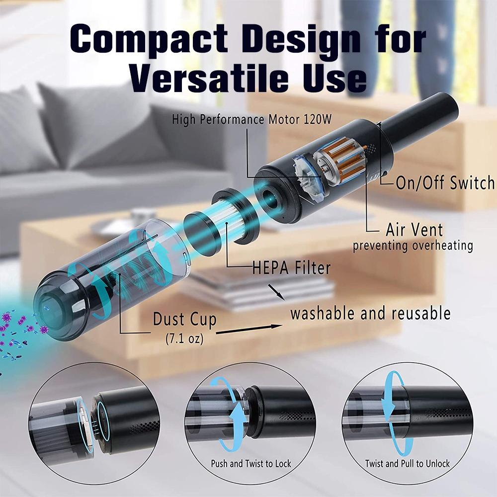 Aspirator auto portabil mini, upgrade, de mână, cu utilizare dublă umedă și uscată, aspirator de uz casnic/auto 20000PA 300W