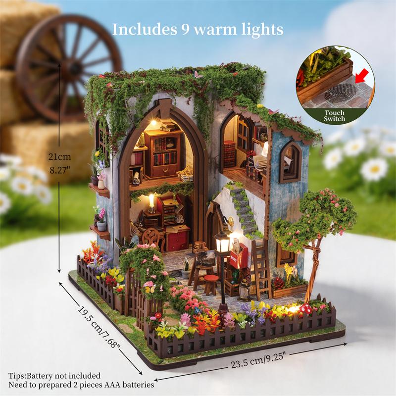DIY 3D Wooden Puzzle Garden Pavilion Cottage Miniature Model Kits With Furniture Casa Dollhouse for Adults Kids Gifts