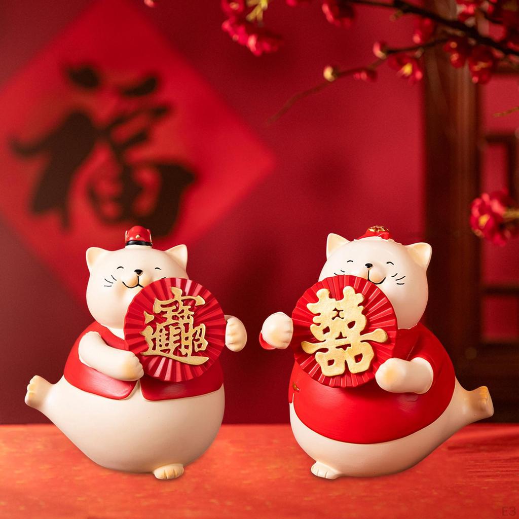 Cat Statue Art Figurines Decorative Crafts Scene Layout Chinese Sculpture for Centerpieces Tabletop