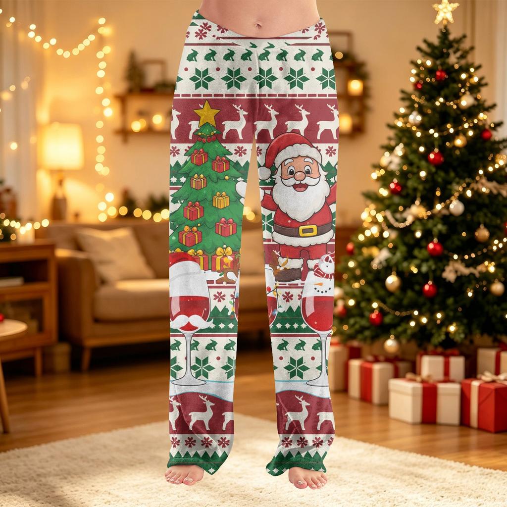 Women's Christmas Print Pants Casual Bottoms for Winter Holiday