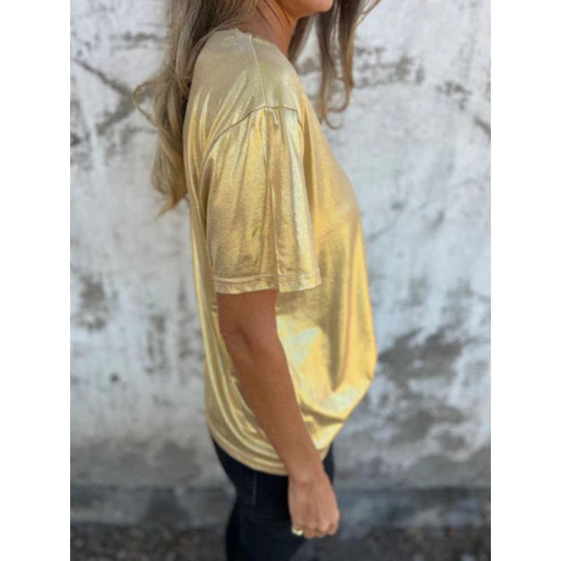 YYFS Damenmode, lässig, Sommer, Frühling, einfarbig, bedruckt, kurzärmelig, O-Ausschnitt, Blusen und Hemden