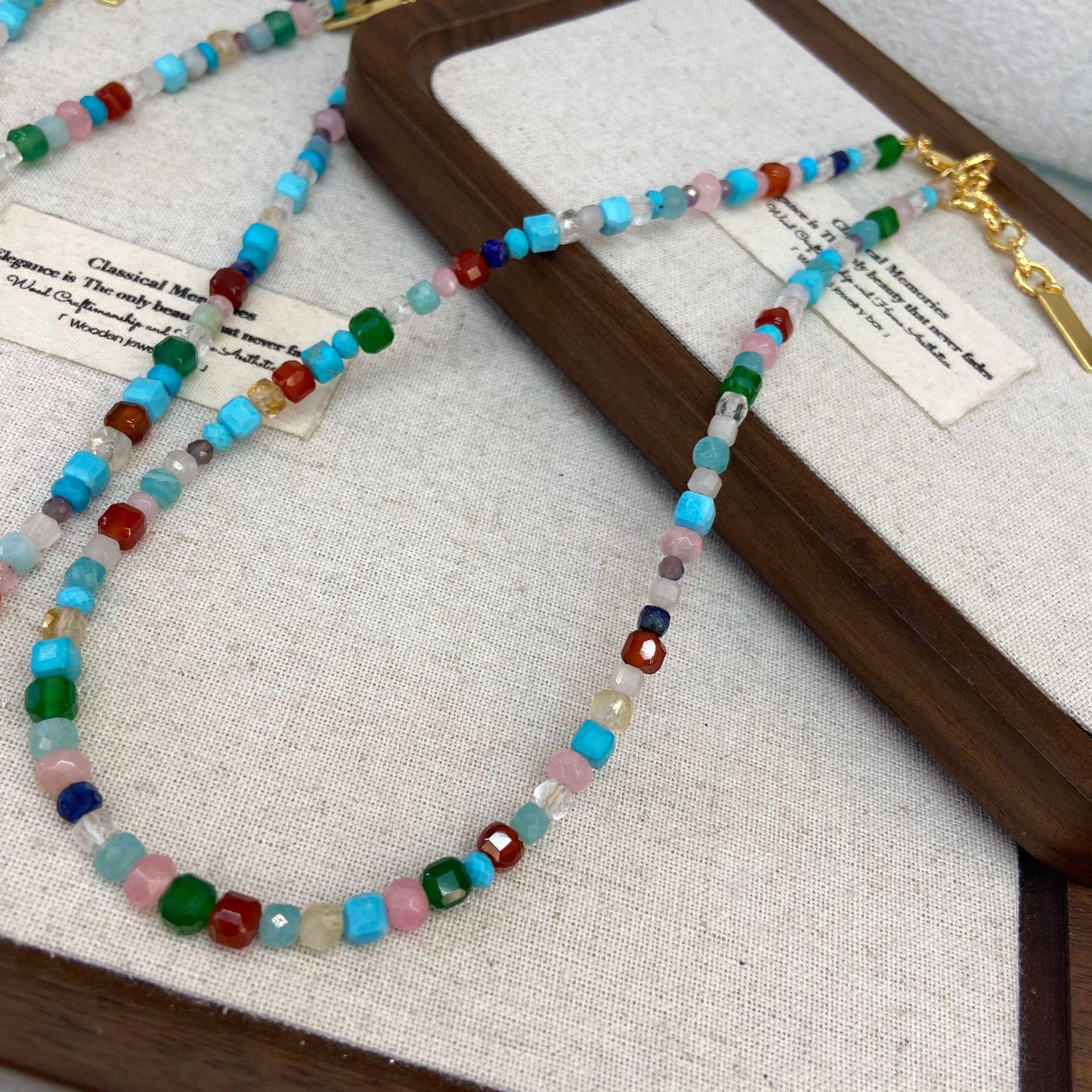 White Deer Same Dopamine Rainbow Natural Stone Beaded Necklace Women S High-End Accessories High-End Light Luxury Necklace