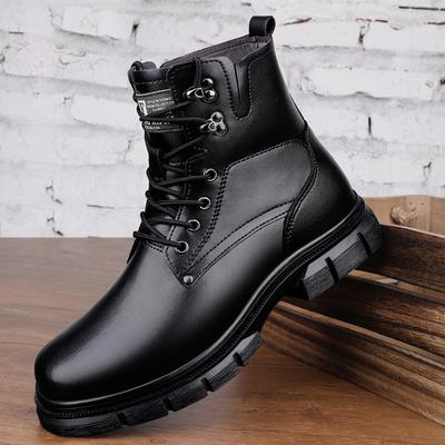 Mode Herren Echtleder Freizeitschuhe Winter High Top Oxford Schuhe Dicke Sohle Fleece Pendeln Wandern Herren Stiefeletten Schnürschuhe