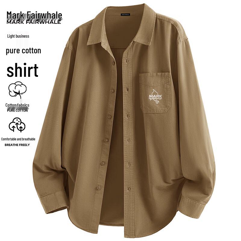 Mark Fairwhale Men's Casual Pure Cotton Long Sleeve Lapel Shirt Jacket