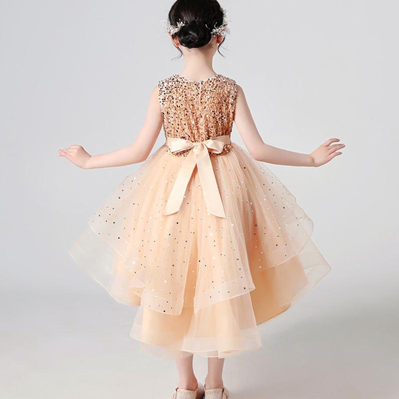 Summer Sequin Lace Wedding Dress GirlsSleeveless Fluffy Mesh Gauze Doveark