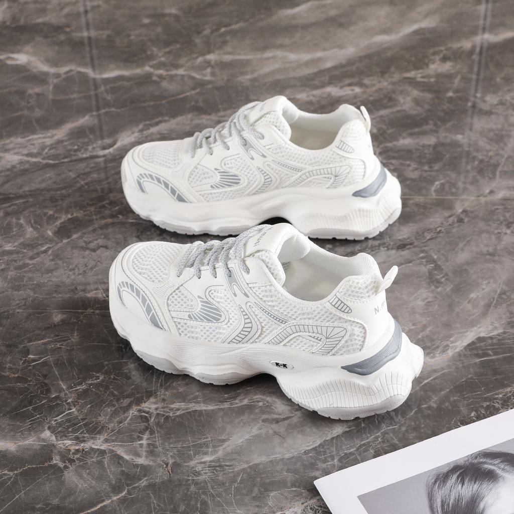 Autumn new breathable mesh shoes thick-soled heightening sports shoes casual dad trendy shoes