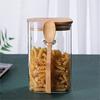 Square Heat-Resistant Glass Storage Jar with Bamboo Lid and Spoon