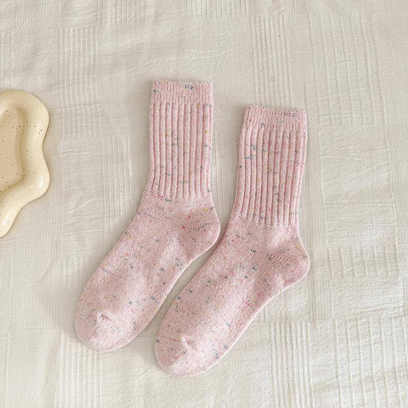 Zhuji Women's Korean-Style Thickened Polka Dot Mid-Calf Socks - Autumn/Winter Warm Long Pile Design