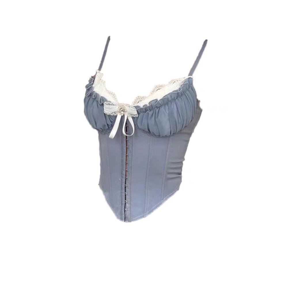 Ruffle Lace Flower Camisole Buckle Slim Crop Tops Fashion Lace Corset  Spring Summer